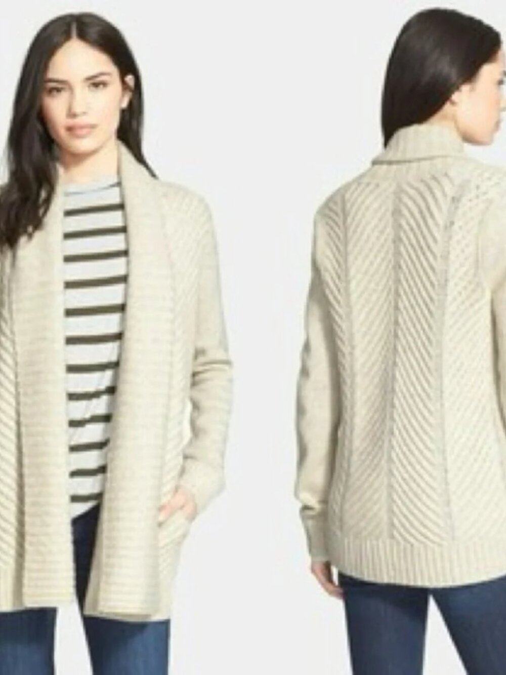 VINCE Women’s Wool Yak Cardigan Sweater Oatmeal Ribbed Open Front Sweater XS